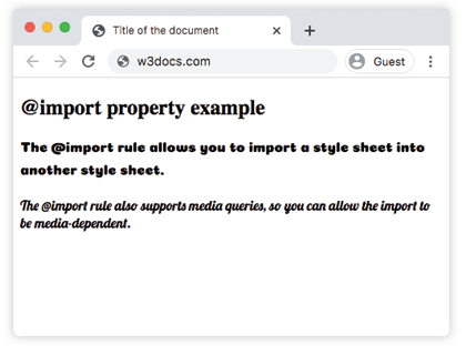 Два абзаца, оформленных шрифтами Google Fonts, подключёнными с помощью правила CSS @import