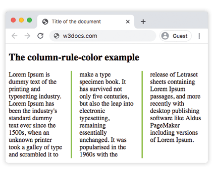 CSS свойство column-rule-color с шестнадцатеричным значением